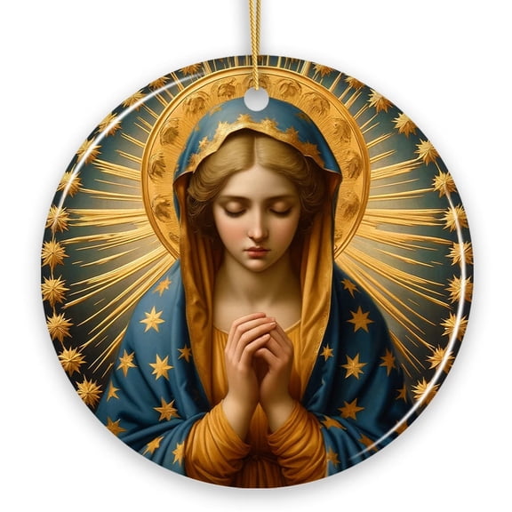 Praying Virgin Mary Ceramic Ornament, Religious Painting Christmas Decoration Souvenir