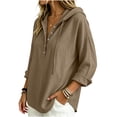thumbnail image 2 of APEXFWDT Long Sleeve Hooded Shirts for Women Snap Button Dressy Casual Tops Solid Color Loose Ladies Pullover Blouse,XXL,Brown, 2 of 5