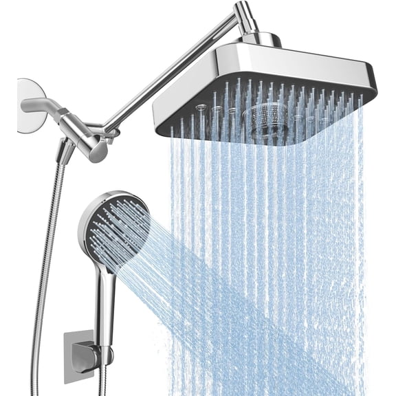 High Pressure Rain Shower Head with Handheld Sprayer Combo, Dual Showerhead Set (3 Rainfall 6 Handheld Sprays) with 71 Inch Longer Stainless Steel Hose and 11" Adjustable Extension Arm Silver Black