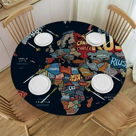 

BCIIG Stylized World Map Round Table Cover Stain Resistant Washable Indoor Outdoor Tablecloth Kitchen Dining Wedding Parties Table Cloth 100% Polyester Fiber 42-46