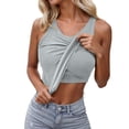 thumbnail image 6 of Ribbed Tank Tops for Women Built in Bra High Neck Racerback Shelf Bra Summer Camisole Yoga Shirts Sleeveless Undershirt Light Gray Size L, 6 of 7