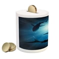 thumbnail image 2 of Shark Piggy Bank, Silhouette of the Fishes Swimming at Twilight Night Moon Mystic Sea Scenery, Ceramic Coin Bank Money Box for Cash Saving, 3.6" X 3.2", Dark Blue, by Ambesonne, 2 of 4