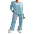 thumbnail image 1 of Women’s Two Piece Outfits Set Long Sleeve V Neck Ribbed Tops and Pants, 1 of 6