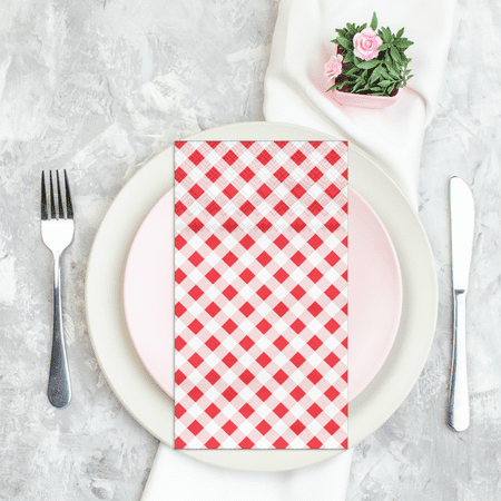 DYLIVeS 80 Count Gingham Disposable Paper Dinner Red Buffalo plaid Napkins Disposable Towels 3 Ply Guest Napkins Red and White Checkered Napkins