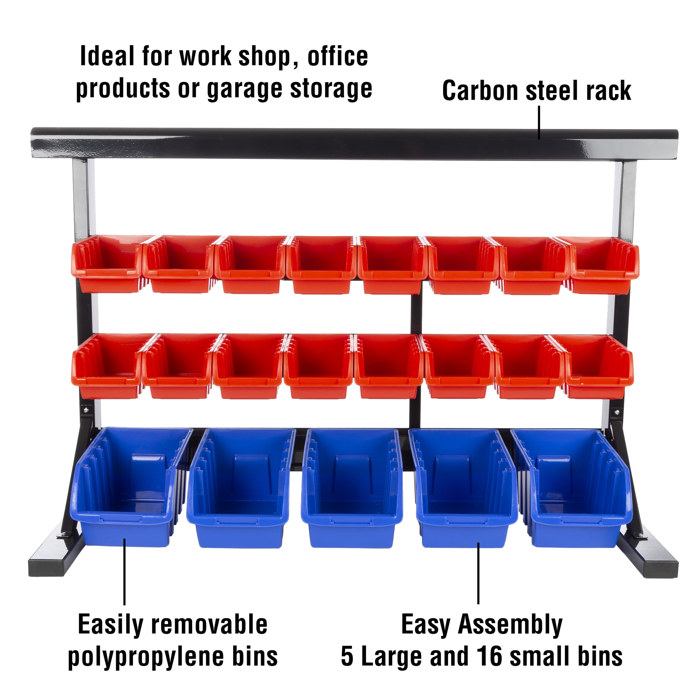 47 Bin Storage Rack- Wall Mountable or Tabletop Shelves with Removeable Bins-  Garage Organizer for Tools Parts Hardware Crafts and More by Stalwart 