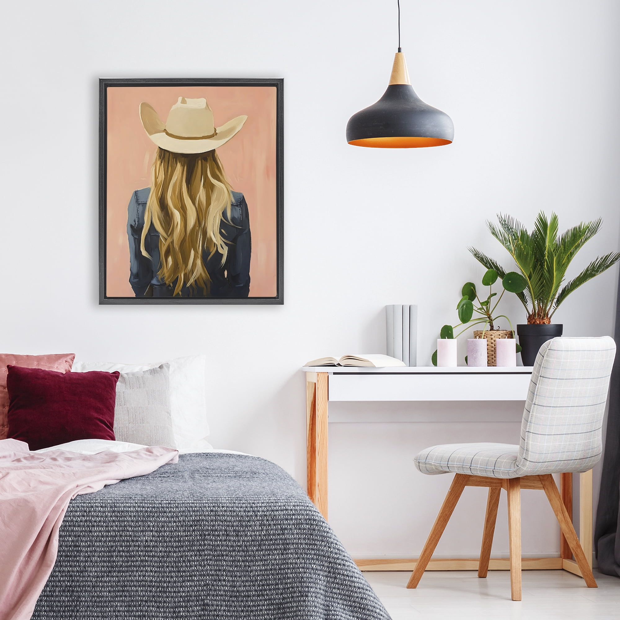 Stupell Industries Blonde Cowgirl Back View Black Framed Floater Canvas Wall Art, design by The Prints Vibe