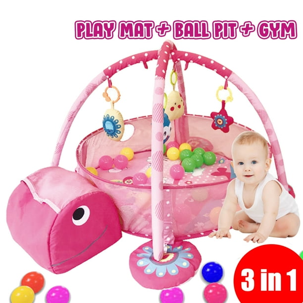TEAYINGDE 3 in 1 Baby Gym Play Mat Baby Activity with Ocean Ball,Pink