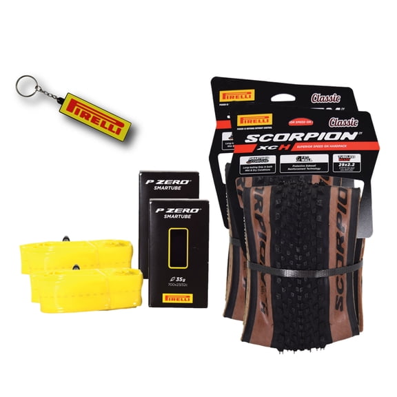 Pirelli Scorpion XC H Classic Tan-Wall Bicycle Tire (29” x 2.2) Optimal Speed and Grip for Hardpacked Courses, SmartGRIP Compound for XC Racing and Enduro   SmarTUBE 23/32-622 - 2 Pack