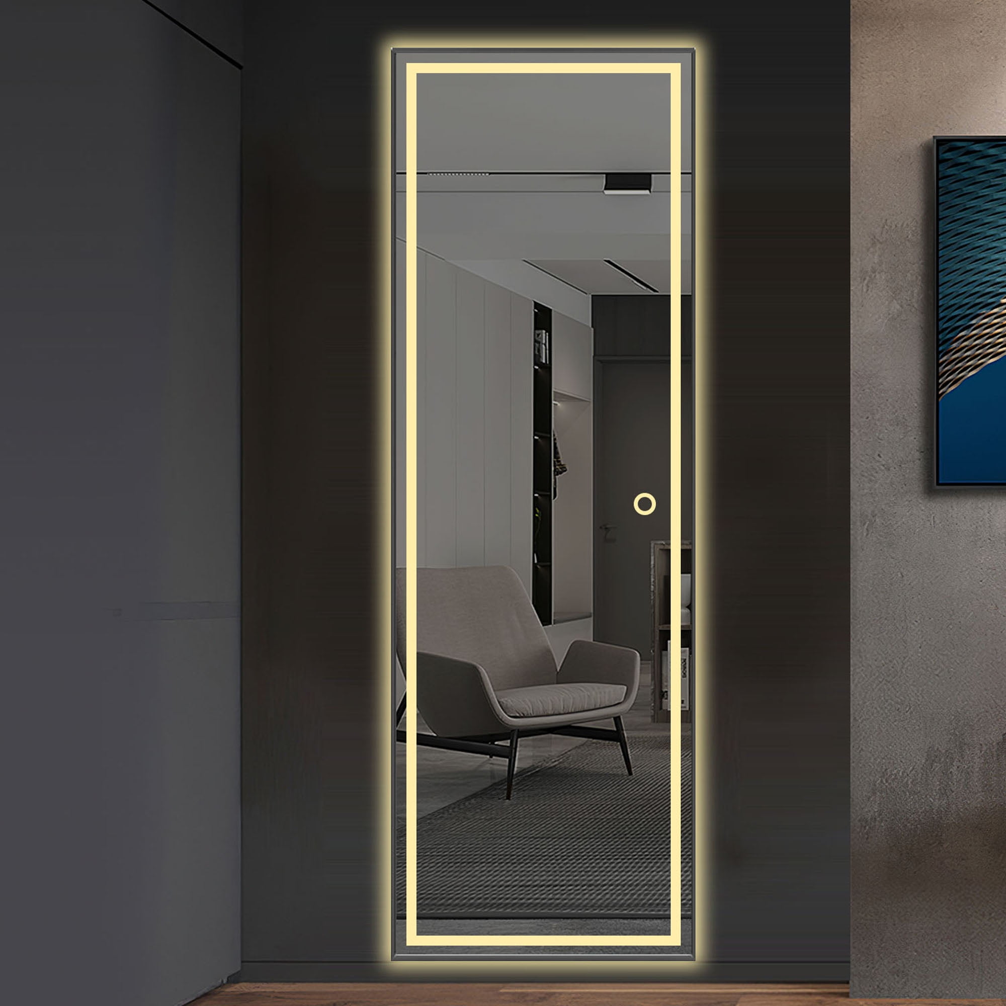 22 in x 65 in Black Modern LED Mirror