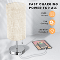 Table Lamp with 2 USB Charging Ports and Fabric Linen Lampshade Silver Base for Living Room, Dorm, Home Office
