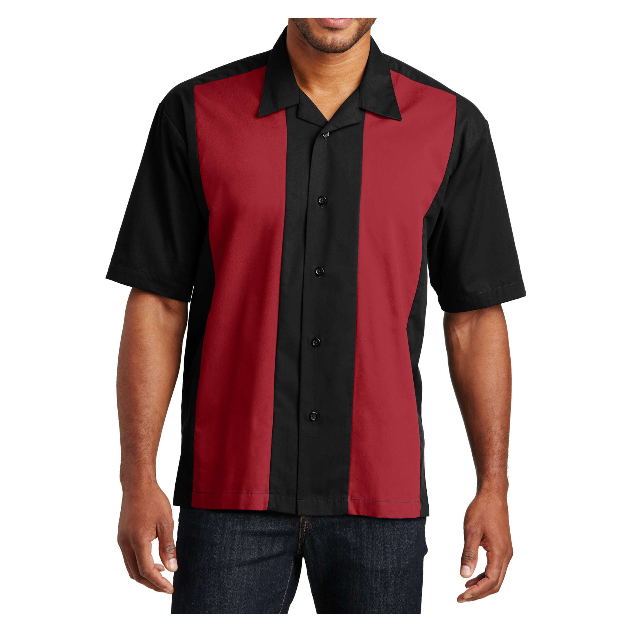 Mafoose Men's Retro Camp shirt Cuban Style Bowling Shirt Black/Red ...