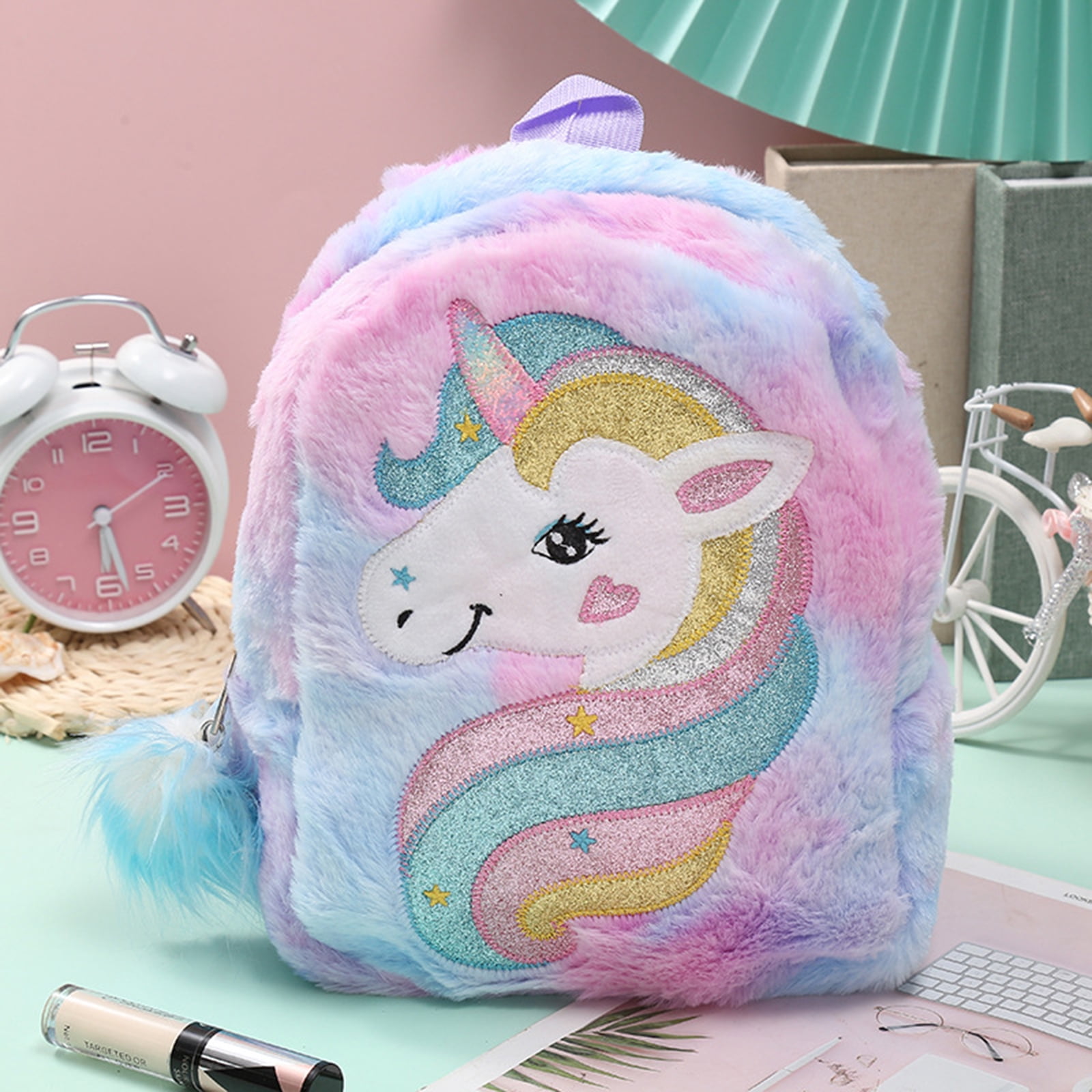 Fortune Toddler Girls Plush Backpack Kids Cartoon Unicorn Pattern School  Bag Shoulder Bag
