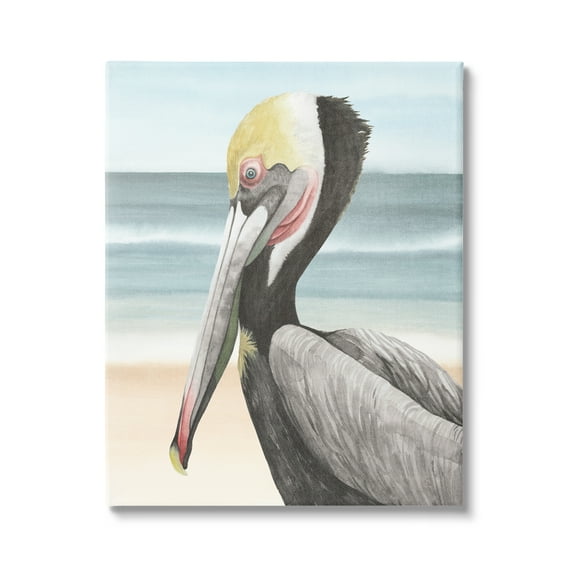 Stupell Industries Pelican & Coastal Shore Animals & Insects Painting Gallery Wrapped Canvas Art Print Wall Art, 16 x 20