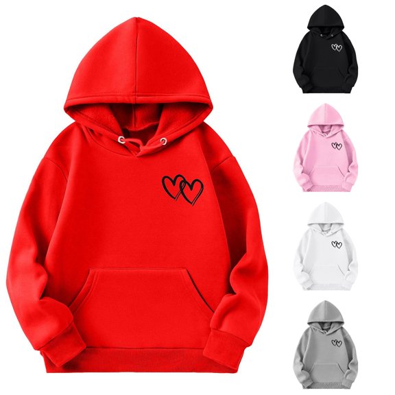Byoo Tween Girl's Hoodie Heart Graphic Long Sleeve Soft Sweatshirt Loose Fit Cute Pullovers Hoody Top,Red