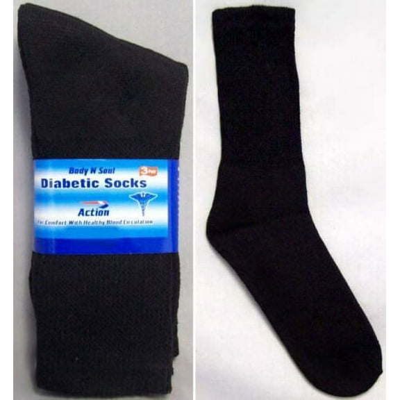 Diabetic Socks - Adult  Socks Black Color - Size: 9-11,  6 Pairs Pack  -- FREE  USA Shipping-- ( Hs6800B)
