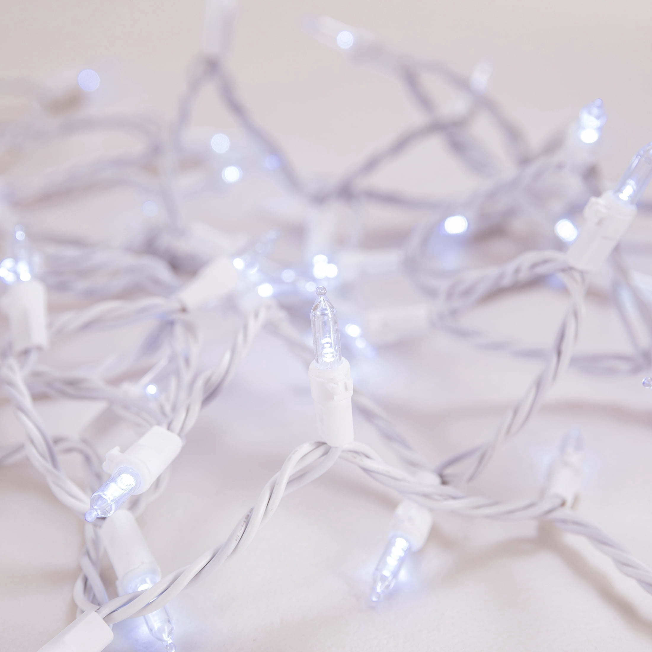 Indoor/Outdoor 50-Count LED Mini Christmas String Lights, Cool White, White Wire, 10.2', by Holiday Time