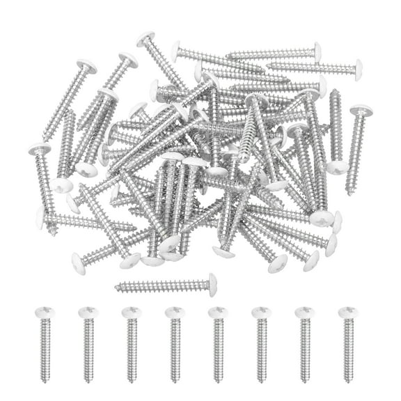 Uxcell 60Pcs M4 x 30mm White Pan Head Self Tapping Screws for Metal, Silver