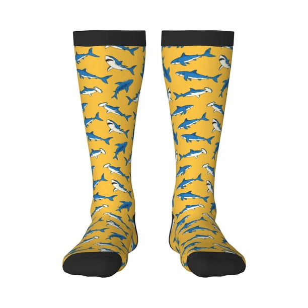 Fotbe Shark Print Calcetas Divertidas Estampadas para Hombre y Mujer, Calcetas de Algodón hasta la Rodilla para Caminar, Correr, Enfermería y Embarazo