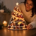 thumbnail image 6 of Illuminated Tabletop Christmas Tree Village Ornament Lighted Winter Town Scene with Sleigh Reindeer Train for Mantel Table Holiday Display, 6 of 8