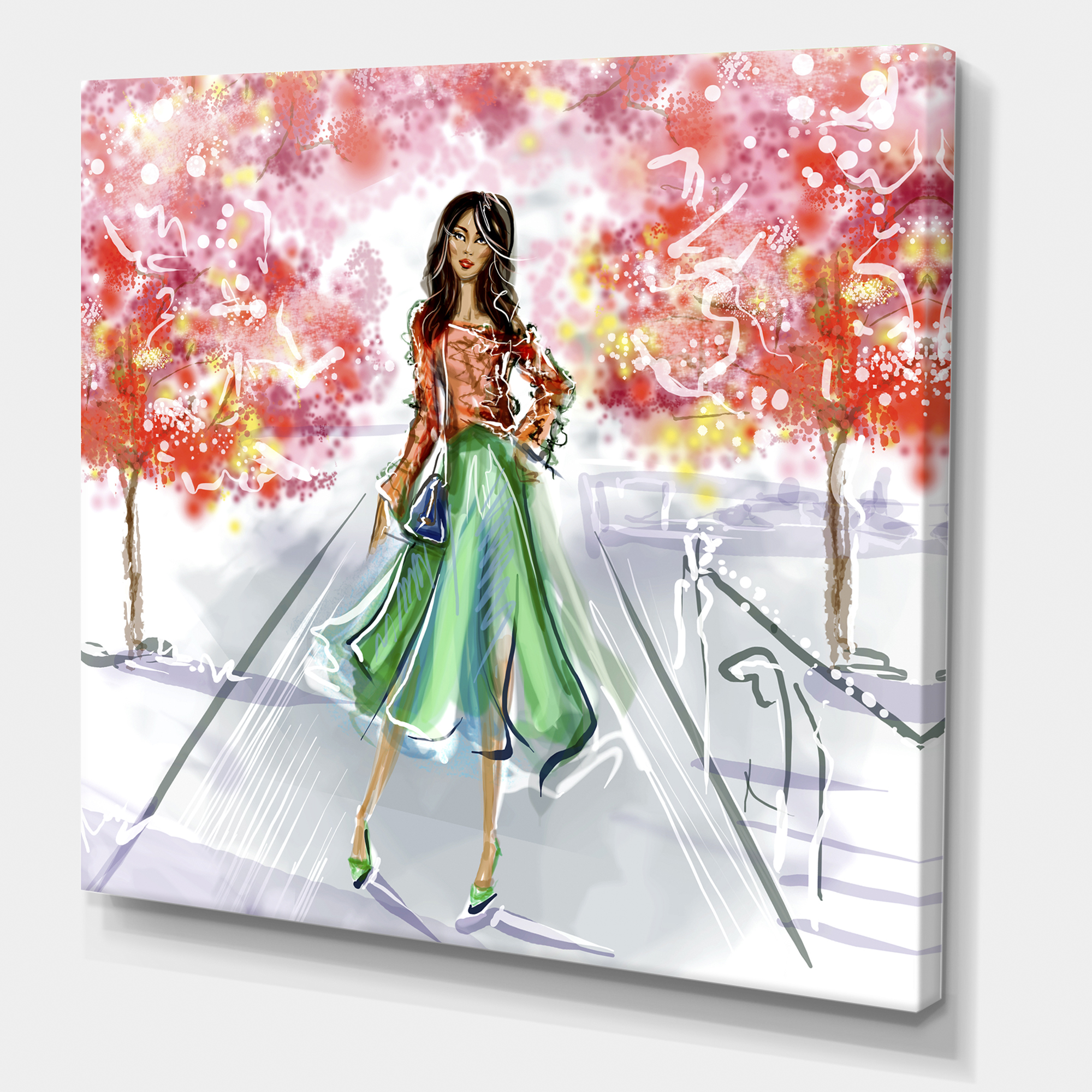 Designart ' Beautiful Woman Wearing Fashionable Clothes In Park ' Traditional Canvas Wall Art Print