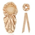 thumbnail image 1 of Tssuoun 3 Pieces Satin Sleeping Cap Set Wide Brim Dirty Braided Hair Hat Tie  for Wrap Silky Ponytail Rope Band Care for Women Unisex Champagne Gold, 1 of 8