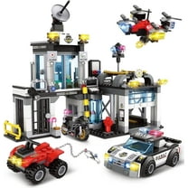 564 Pcs Building Toy Set, City Police Station Building Block Kit for Boys, Command Center with Police Car, Gift for Kids 6-12, Black