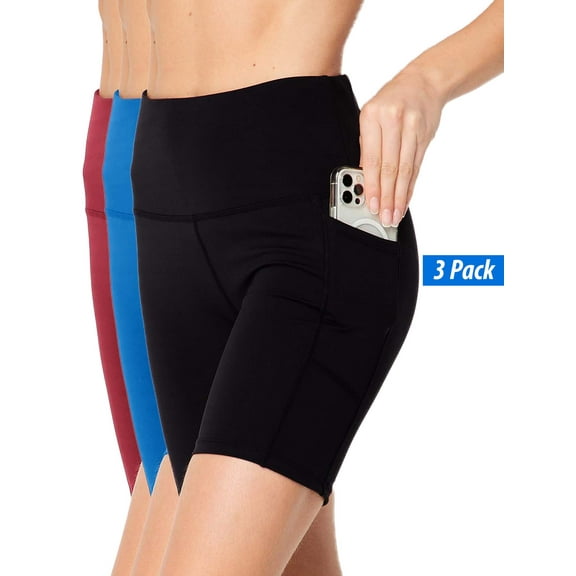 3-Pack Biker Shorts for Women with Pocket Body Contour Bike Short for Workout Yoga Running