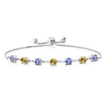 Gem Stone King 925 Sterling Silver Blue Tanzanite and Yellow Citrine Infinity Tennis Bracelet for Women (2.48 Cttw, Gemstone December Birthstone, Round 4.5MM, Fully Adjustable up to 9 inch)