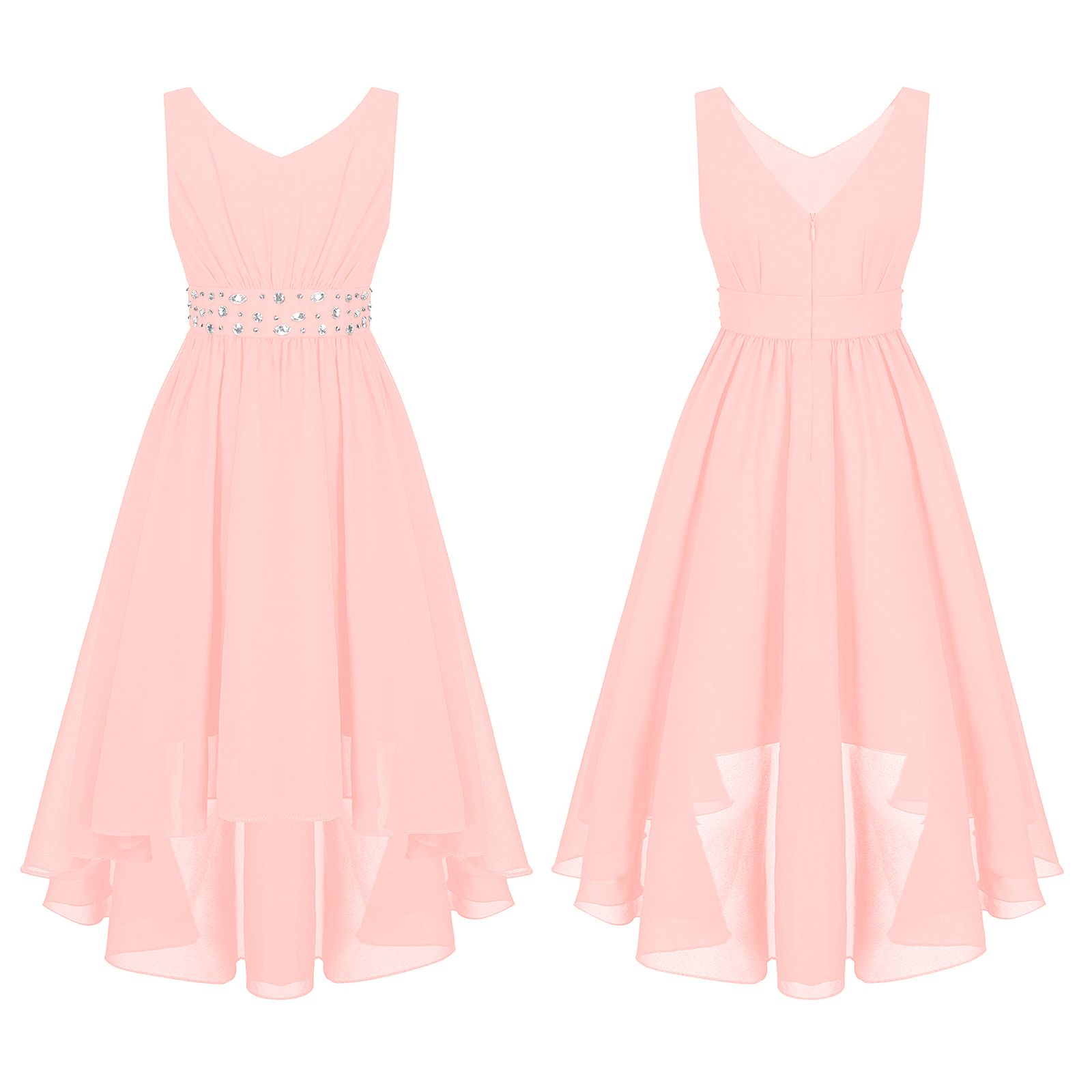 UK Girls Chiffon Flower Girl Dress – Long A-Line Sleeveless Wedding Bridesmaid Gown