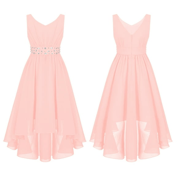 YONGHS Kids Girls High Waist Wedding Bridesmaid Formal Dress Evening Gown Pink 6