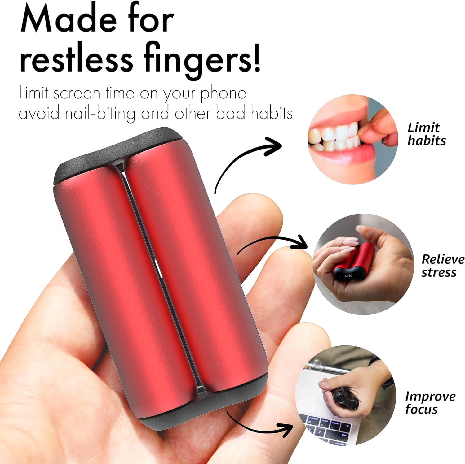 Red Aluminum Junior ONO Roller - Handheld Fidget Toy for Adults | Help Relieve Stress, Anxiety, Tension | Promotes Focus, Clarity | Compact, Portable Design