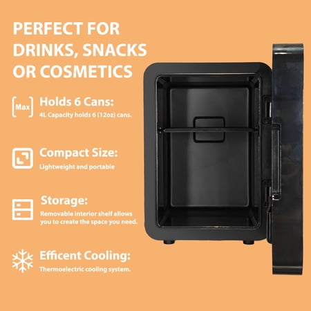 FORTNITE PEELY MINI FRIDGE 4L 6 CAN – PORTABLE GAMING COOLER, LENTICULAR PERSONAL REFRIGERATOR FOR DRINKS, SKINCARE, BEDROOM, OFFICE, BLACK