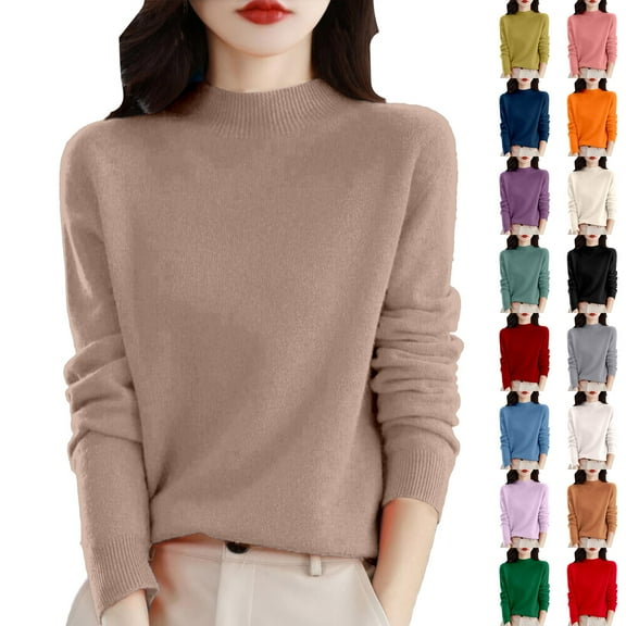 Sweaters for Women Long Sleeve Turtleneck Knitted Tops Warm Soft Lightweight Pullover Sweater Yellow M