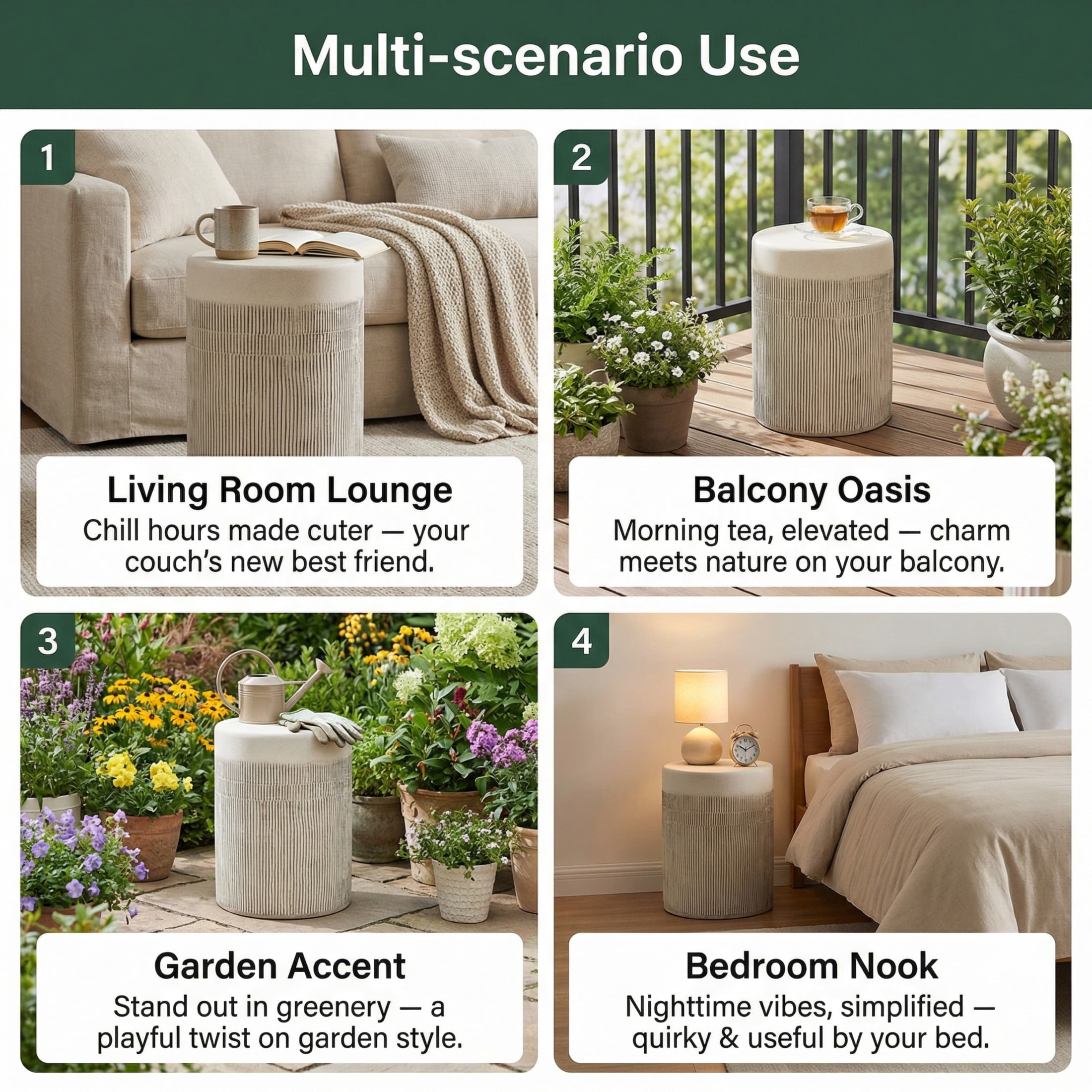 Christopher Knight Home 17.52" Indoor/Outdoor MGO Side Table with Vertical Textured Design, White