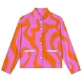 thumbnail image 4 of Jackets for Women Winter Coat Jackets Flannel Stand Collar Jacket(Orange Pink Wavy Abstract Pattern,Size:S-4XL), 4 of 7