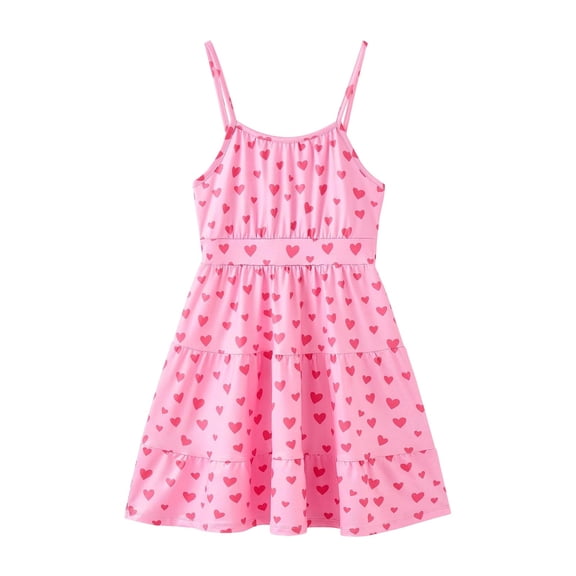 Atogsazn Childrens Girls Summer Dress Casual Flowy Spaghetti Strap Sleeveless Tiered Sundress A-Line Dresses Pink 11-12 Years Fashion