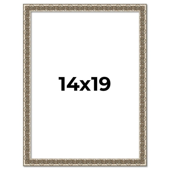 14x19 Frame Silver Versailles Ornate Solid Wood Picture Frame | 1 Inch Moulding Width | Interior