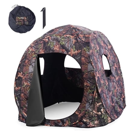 HHBEAUTY Pop Up Hunting Blind Portable Ground Blind Waterproof Hunting Tent for 2-3 People, Camouflage Hunting Tent with 360 Degree Mesh Windows