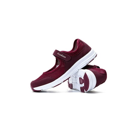 

Colisha Women Walking Shoes Low Top Flats Round Toe Casual Shoe Sport Nonslip Mary Jane Sneakers Magic Tape Red 9