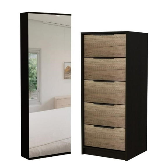 Home Square 2-Piece Set with Shoe Rack with Mirror and 5 Drawer Dresser