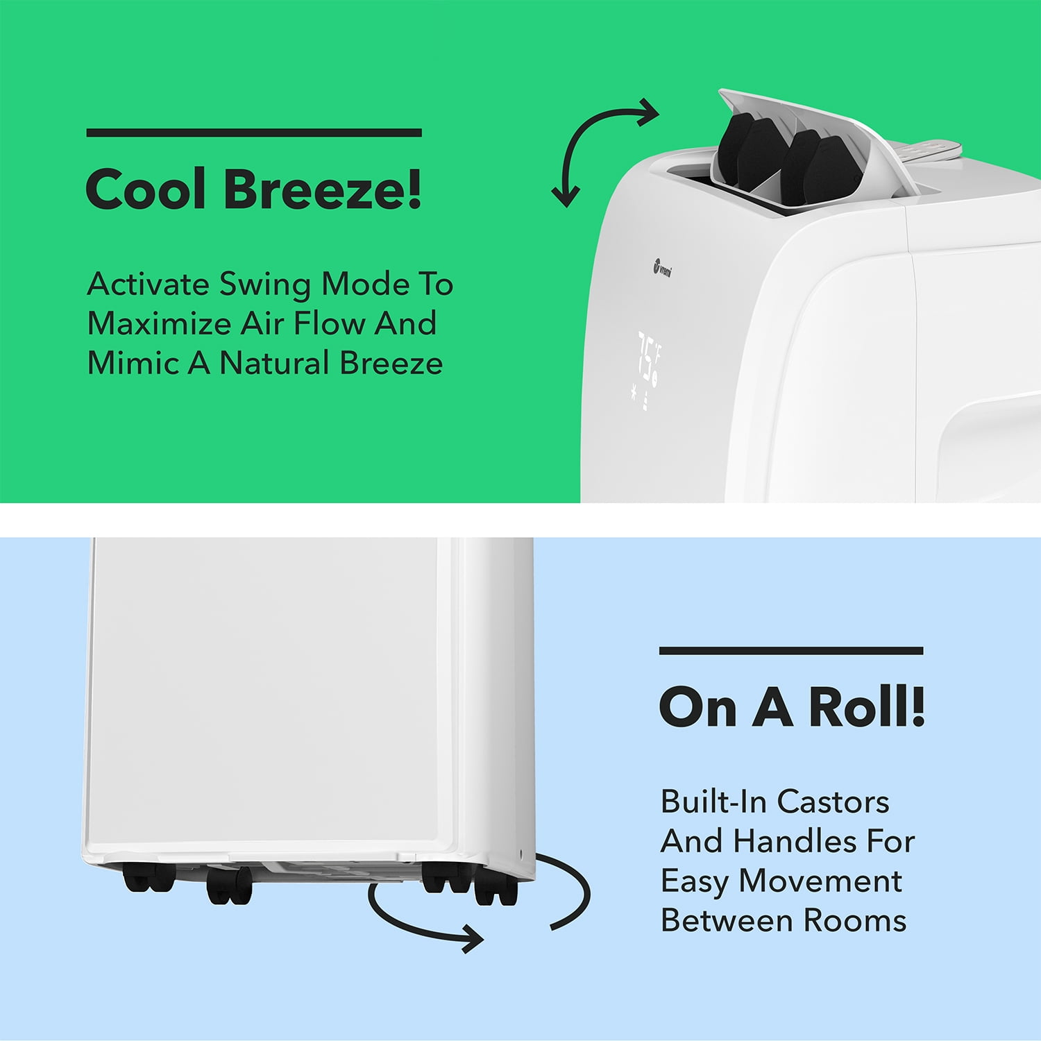 Vremi 10000 BTU Portable Air Conditioner - Easy to Move AC Unit for Rooms up to 250 Sq Ft - with Powerful Cooling Fan, Reusable Filter, Auto Shut Off (6250 BTU New DOE)