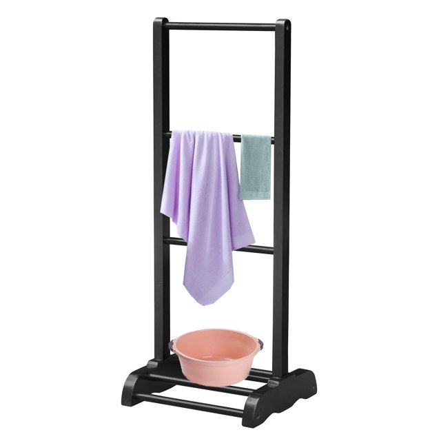 Freestanding Towel Rack, Solid Wood Hand Towel Drying Rack Black