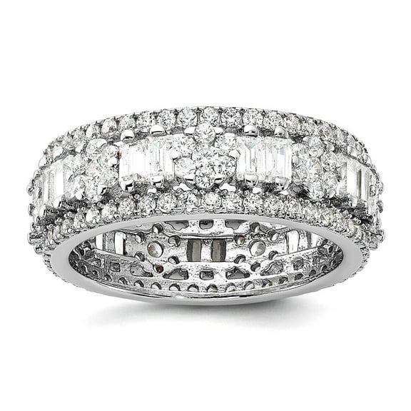 6.50mm 925 Sterling Silver Rhodium Plated Cubic Zirconia Eternity Band Size 7 Eternity Ring for Women and Men