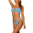 thumbnail image 4 of Conjuntos de bikini de banda para mujer, sin tirantes con lazo acanalado y parte inferior, traje de baño de 2 piezas, color gris claro azul, 4 of 5