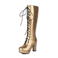 thumbnail image 6 of Metallic Knee High Combat Boots for Women Punk Gothic Leather Platform Chunky Heels Tall Riding Dress Boots, 6 of 7