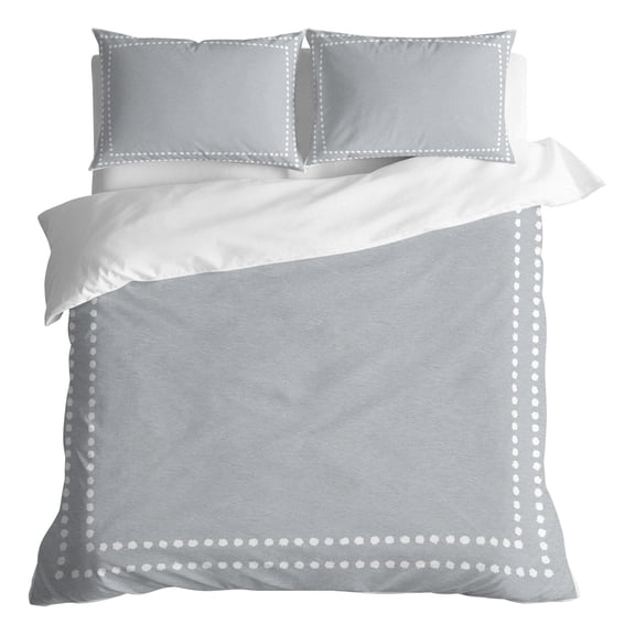 Duvet Cover Queen Size 3 Piece Bedding Set, Grey Solid Color Soft Breathable Comforter Cover with 2 Pillow Shams, White Polka Dots Luxury Duvet Covers with Zipper Closure