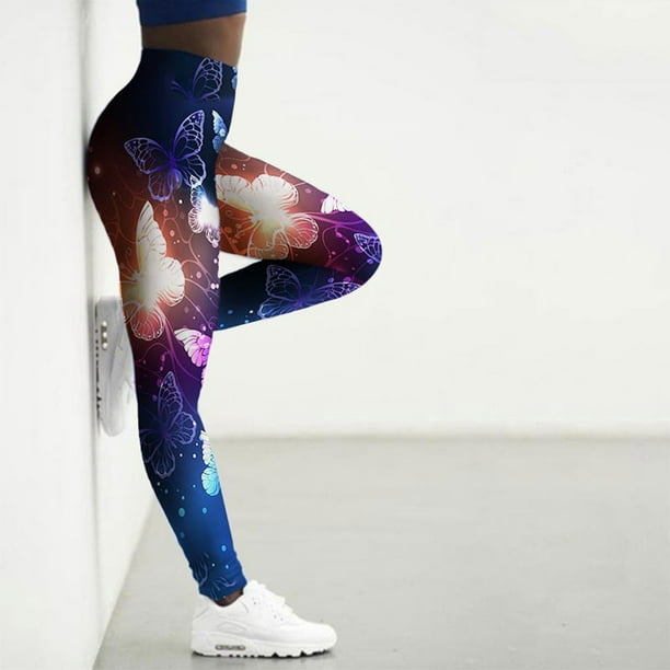 Moonker Women Fashion Butterfly Print Yoga Pants Plus Size Silm High Waist  Sport Pants Fashion Leggings 