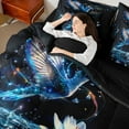 thumbnail image 5 of Manfei 3D Blue Hummingbird Twin Bedding Sets 7-Piece, Lake Lotus Flower Bedding Comforter Set, Dreamy Glitter Stars Galaxy Reversible Sheet Sets, Luxury Bedroom Decor, 5 of 8