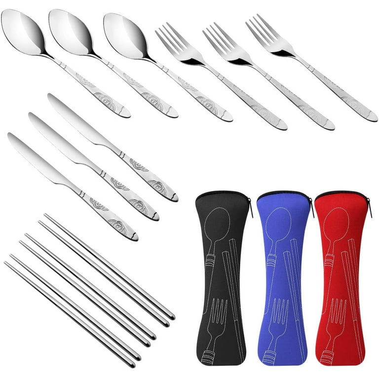 Portable Reusable Flatware Sets, Stainless Steel Knife/Fork/Spoon