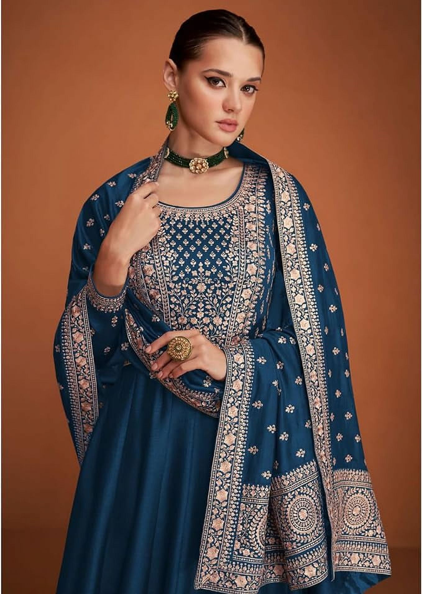 pakistani fashion anarkali dresses Blue Peplum Pakistani Style Anarkali Suit Thread Work With Dupatta